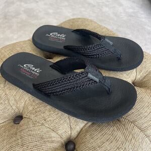 Skechers Women 10 Asana Hidden Valley Black Relaxed Fit Yoga Mat Flip Flop Comfy